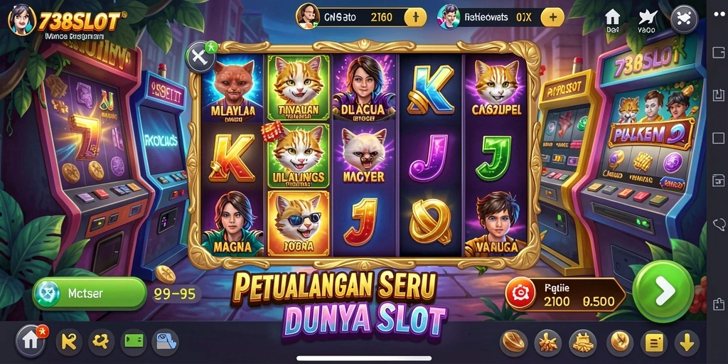 Screenshot gameplay 738SLOT menampilkan petualangan menarik di dunia slot.