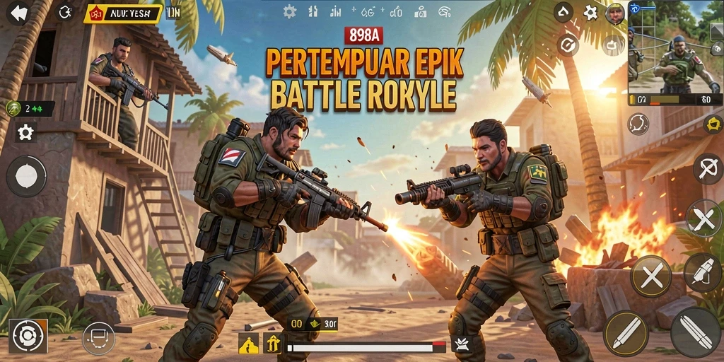 Screenshot gameplay 898A menampilkan aksi pertempuran seru dan interaksi antar pemain.