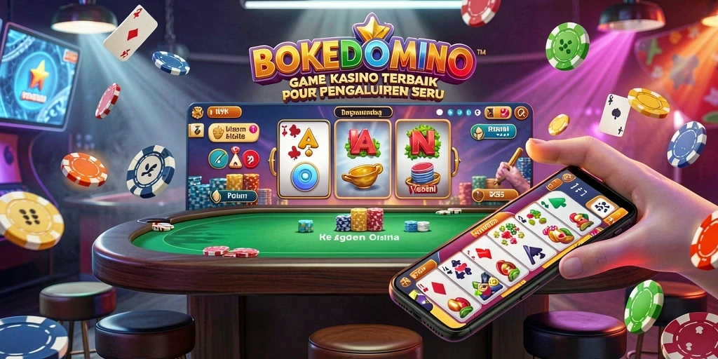 Tampilan gameplay menarik dari BOKEDOMINO yang menyajikan suasana Kasino.