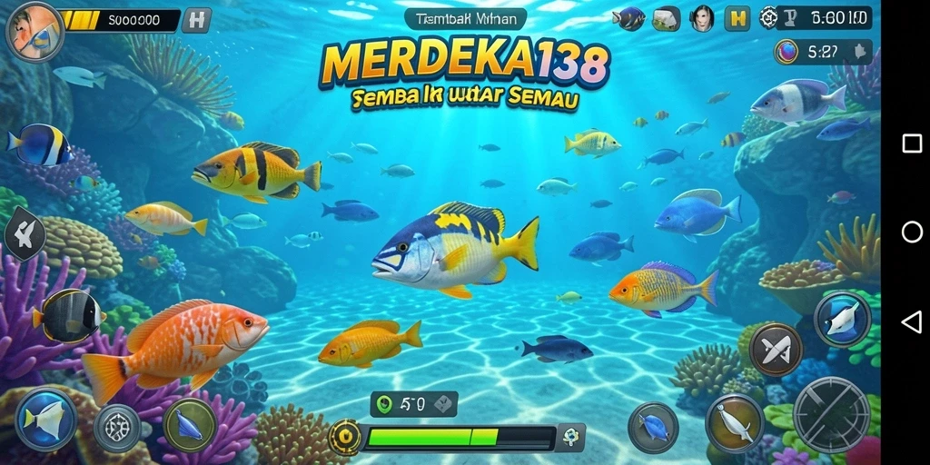 Tampilan gameplay MERDEKA138 yang menegangkan saat menembak ikan.