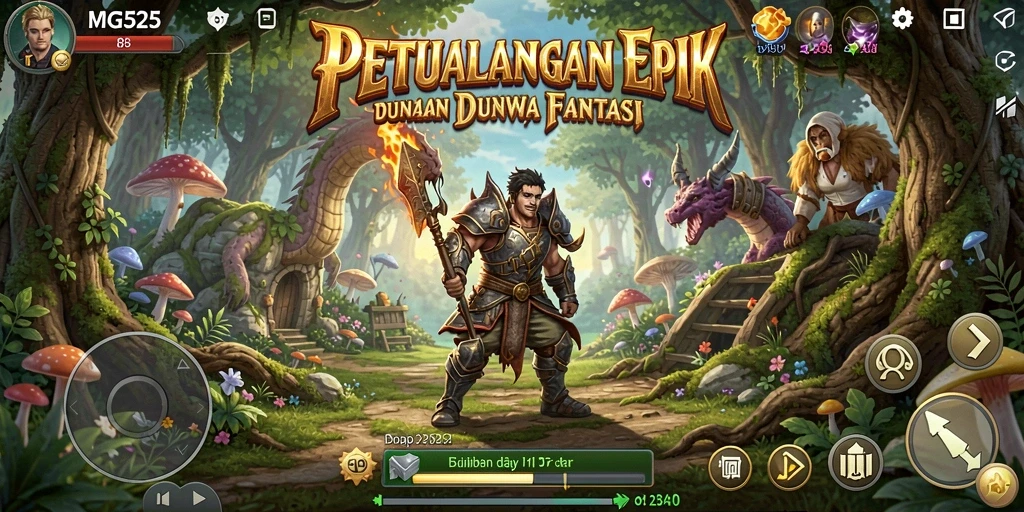 Screenshot gameplay MG525 menampilkan aksi pertarungan yang mendebarkan di dunia fantasi.