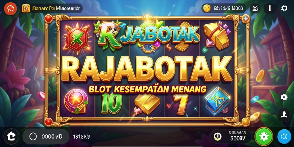 Tampilan gameplay RAJABOTAK menampilkan gulungan yang berputar dengan simbol menarik.