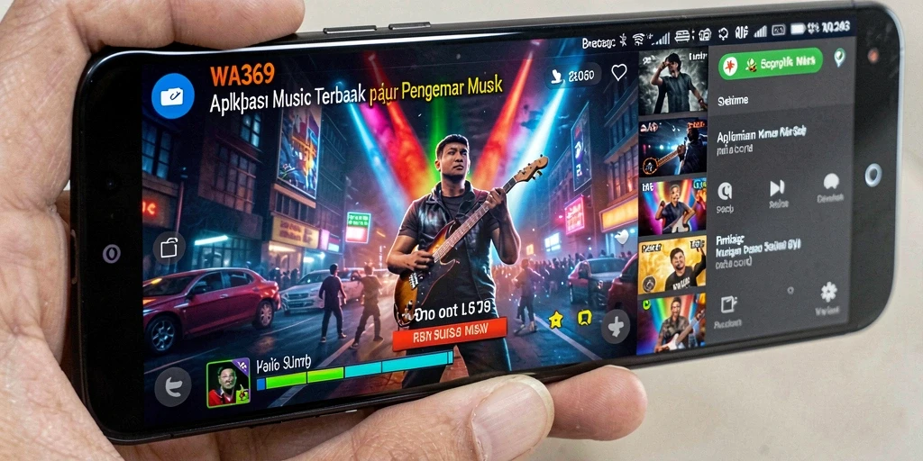 Screenshot utama WA369 menampilkan antarmuka aplikasi musik yang menarik.
