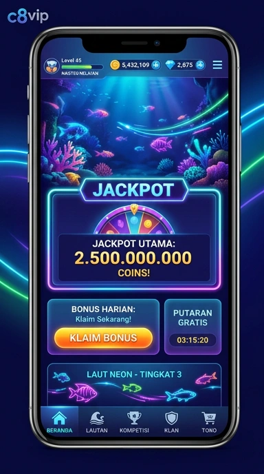 Tampilan antarmuka pengguna aplikasi c8vip yang sederhana dan modern.